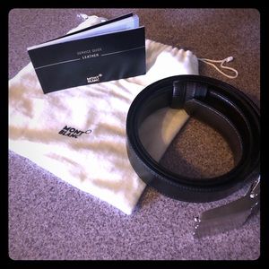 MONT BLANC BLACK LEATHER BELT SILVER BUCKLE